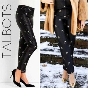 RSVP by Talbots Ankle Pants Champagne Glass Cheers Black Satin Party 8P 8 Petite
